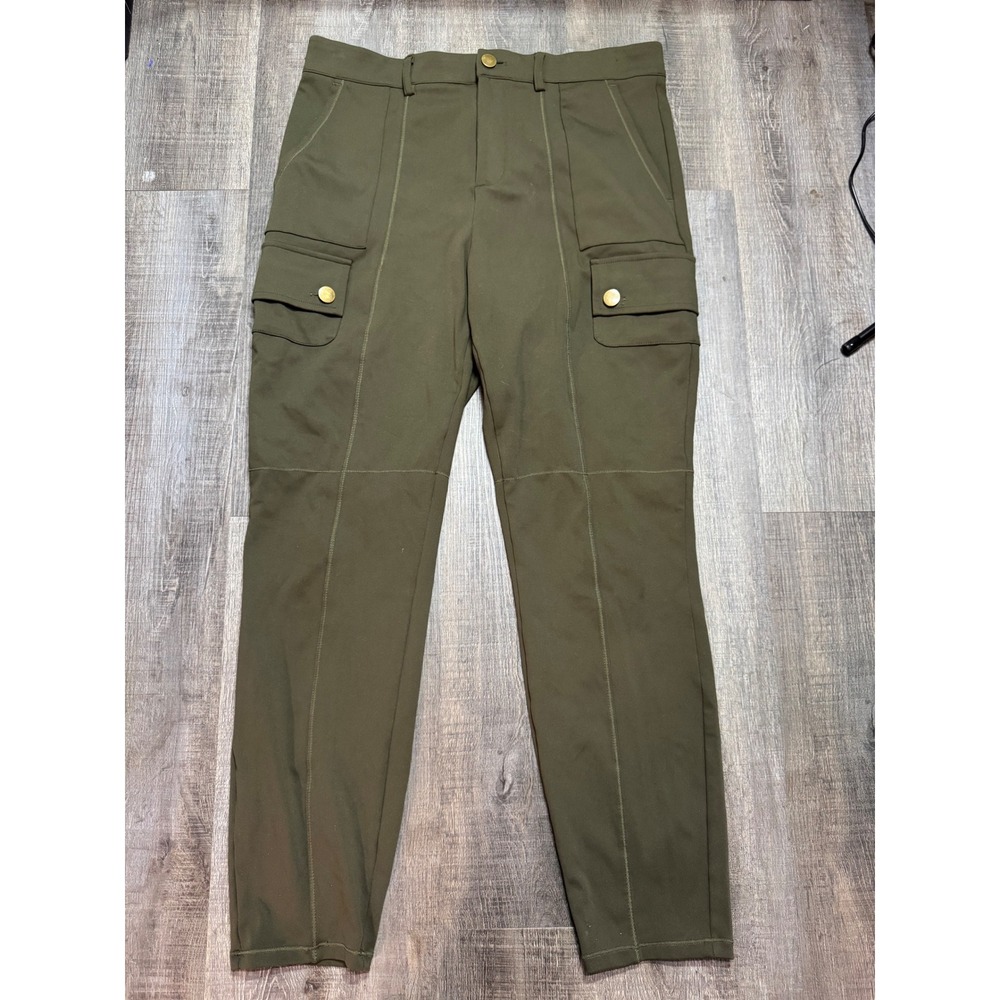 Halara Olive Green Cargo Pants High Waisted Gold Button Pockets Size L Regular